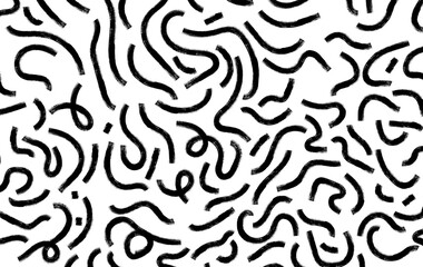 Fototapeta premium Halved circles seamless pattern. Brush drawn curved lines. Abstract organic shapes ornament. Bold curved brush strokes vector pattern.