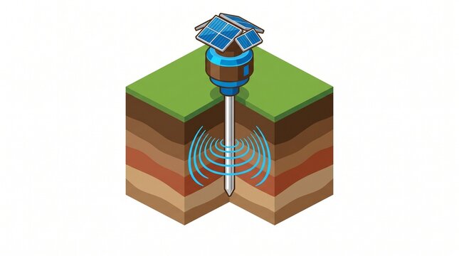 Ground soil sampling probe illustration with subterranean sensors white background sampling