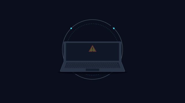 Modern laptop with a glowing warning symbol breaching a digital security perimeter