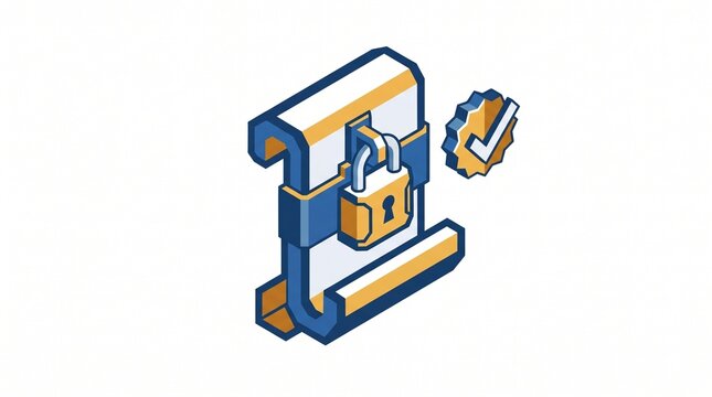 Isometric document folder with secure padlock and approval badge illustration document security