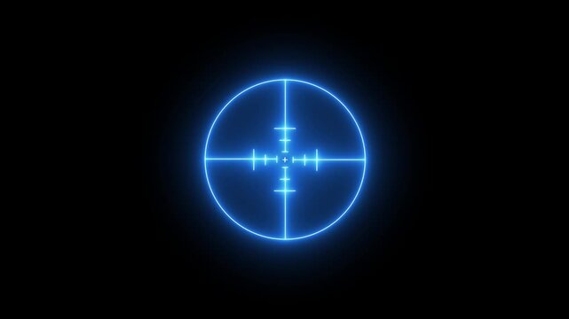 Futuristic glowing blue sniper target aim reticle graphic element isolated on black background animation.