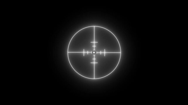 Futuristic glowing blue sniper target aim reticle graphic element isolated on black background animation.