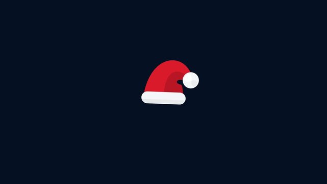 Modern minimalist Santa hat reacts to a playful gust of wind with natural swinging motion, delayed pom-pom movement and subtle festive sparkles in a seamless Christmas animation loop