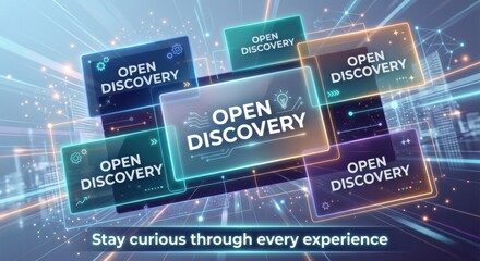 Obraz premium Open Discovery Concept Displayed on Transparent Rectangles with Digital Network Background