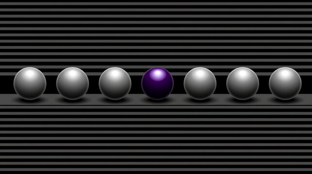 Single Unique Vibrant Purple Pearl Positioned Center Among Metallic Silver Pearls

