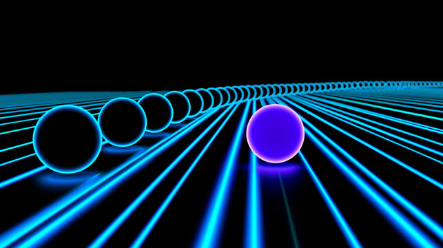 Minimalist Composition White Spheres Row Highlighted By Single Purple Sphere Center
