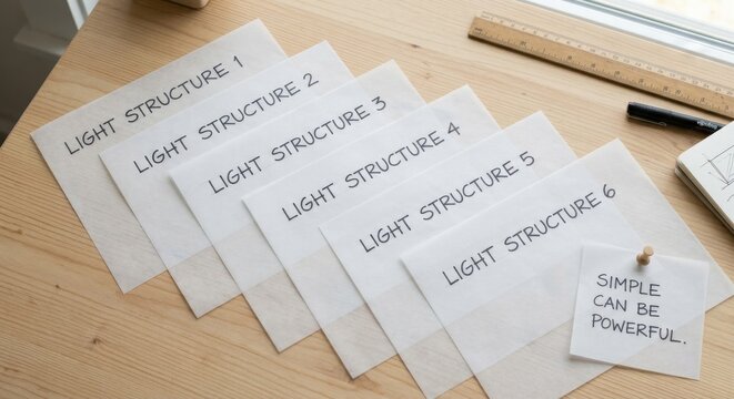 Clean Arrangement of Layered Tracing Paper Rectangles with Light Structure Labels