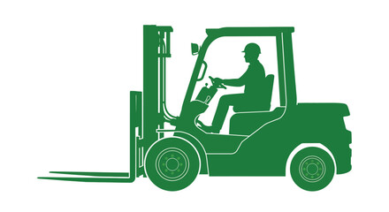 Forklift truck silhouette with operator green on white background © MD