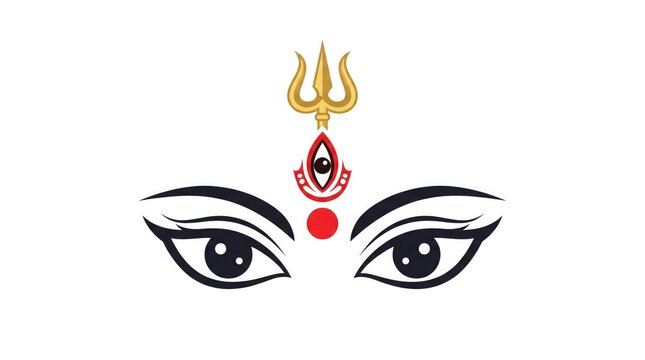Goddess Durga eyes with trishul and bindi vector illustration for Durga Puja festival concept