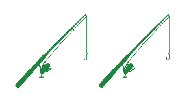 Green fishing rods with reels and lines a silhouette illustration