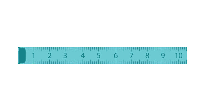 Teal measuring tape with numbered markings extends across a white background