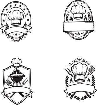 Vintage Chef and BBQ Restaurant Badge Logo Emblems