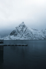 Fototapeta premium Pier in Norwegian Sea drone shot