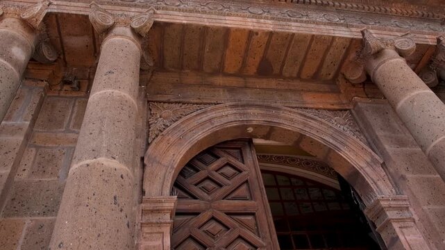Cantera Column Arched Wooden Door Parroquia San Juan Bautista Church San Juan