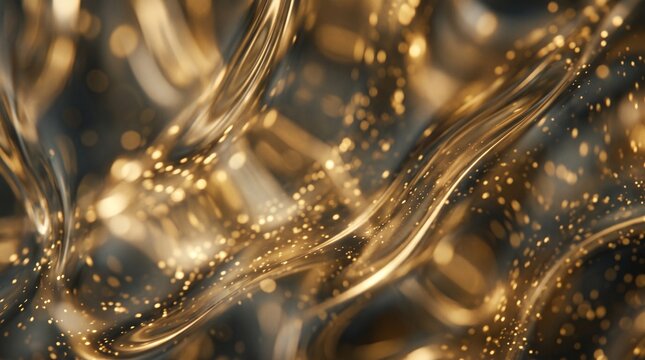 A luxurious golden abstract background features flowing lines and soft blurred light creating a rich textured effect