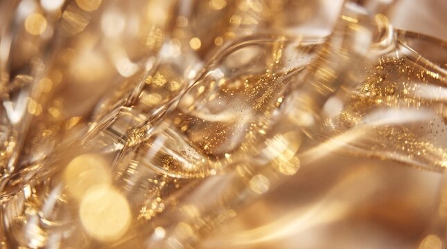 An abstract golden background features softly blurred lights creating a warm luxurious and elegant atmosphere and aesthetic