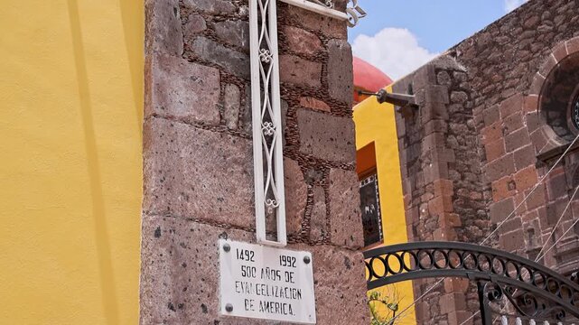 Cantera Column Cross 500 Years Evangelization Plaque San Juan Bautista Church