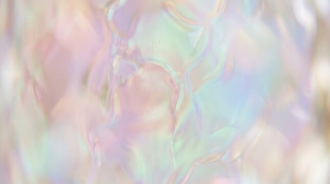 A soft pastel abstract background features geometric shapes with a dreamy iridescent and ethereal visual quality