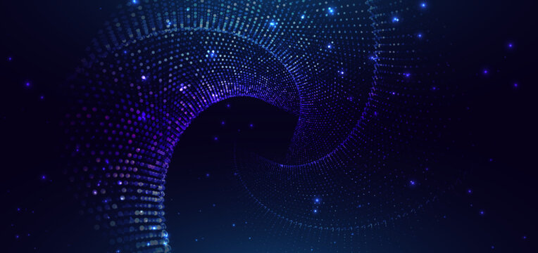 Technology futuristic digital dot glowing on dark blue background.