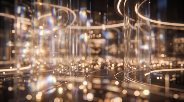 A stunning elegant golden chandelier with soft blurred lights generates a luxurious and sophisticated ambient atmosphere