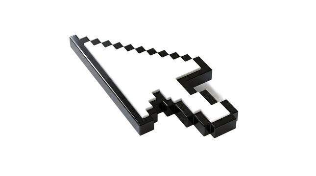 3d pixelated computer mouse cursor icon isolated on transparent background