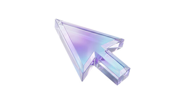 3d render of a faceted iridescent glass computer mouse cursor arrow isolated on transparent background