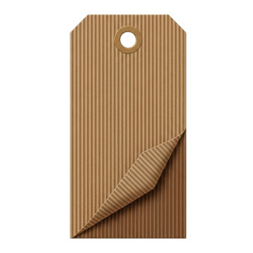 Empty brown corrugated cardboard price tag with a folded corner and hole for string