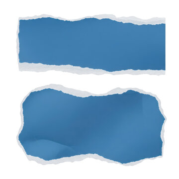 Set of two torn blue paper pieces with rough edges for design and scrapbooking