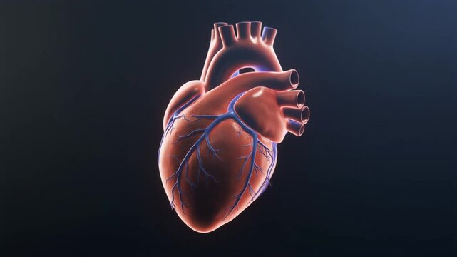 3D Anatomical Human Heart Rotating on Dark Medical Background