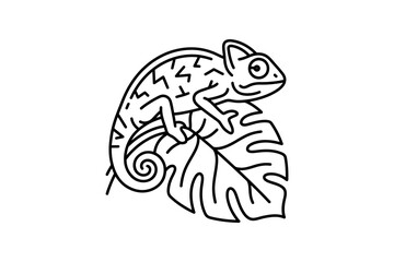 Obraz premium Chameleon on Monstera Leaf Outline Vector
