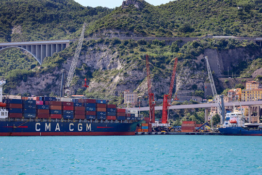 Salerno, Italy on May 26, 2024. CMA CGM Container Ship at Port of Salerno Italy.