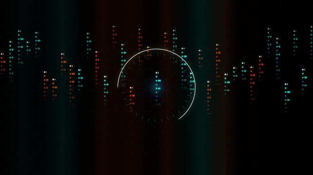 Digital hud interface with a circular scanning element and hexagonal grid overlay a futuristic heads up display featuring radar scan pattern over dark