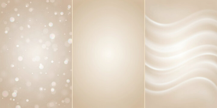 Three panel abstract background, set with floating, bokeh particles, soft, light, and flowing, wavy textures