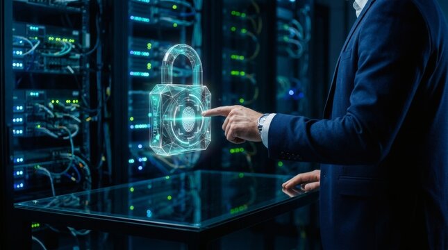 Manager Pointing at Biometric Pa&acirc;&euro;&brvbar; Concept for Modern Technology Innovation