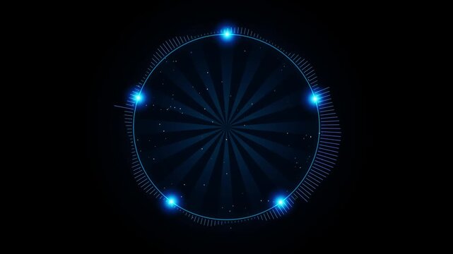 Blue futuristic circular hud interface with light particles and radiating rays a high tech design featuring and sparkling floating within a neon ring