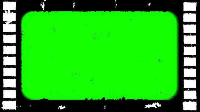 Grunge vintage 35mm film frame green screen animation, distressed movie border video overlay