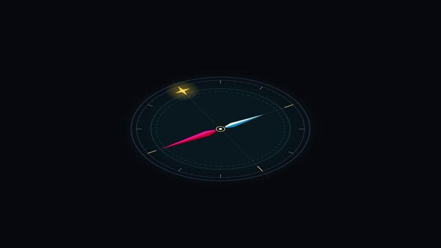 Rotating Compass Navigation Interface with Glowing North Star Marker