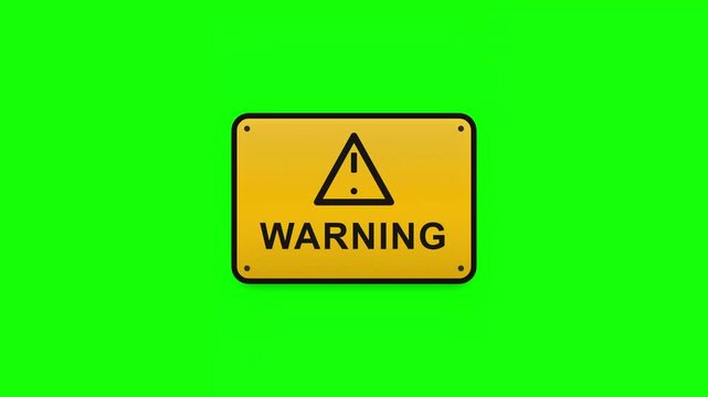 Yellow Warning Sign with Exclamation Triangle on Green Screen