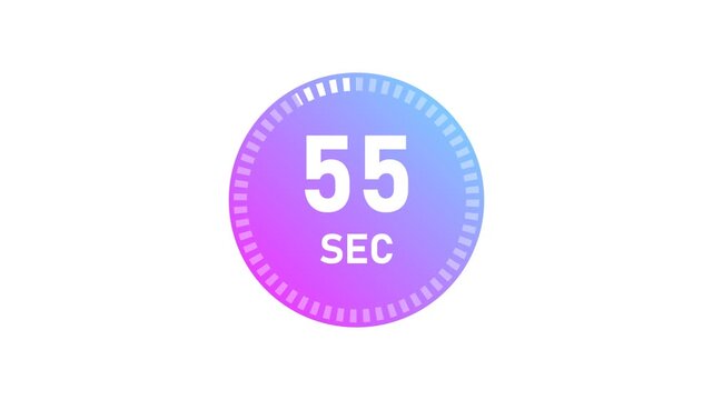 One minute countdown timer animation, gradient circular clock icon, isolated 60 seconds progress graphic