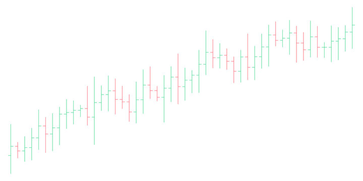 Dynamic financial green and red candlestick chart isolated on transparent background, perfect for representing stock market fluctuations and trading.