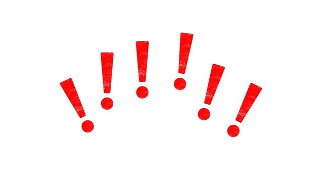 Red exclamation marks arch animation, alert warning punctuation symbols, isolated decision choice motion graphic