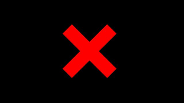 Red flat cross mark X animation, incorrect status error icon, isolated decision choice motion graphic