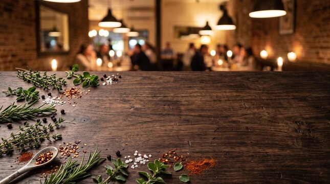 Warmly lit restaurant interior with blurred people dining and a floral arrangement foreground