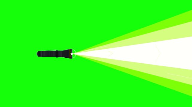 Flashlight Turning On and Shining Bright Beam on Green Screen Background