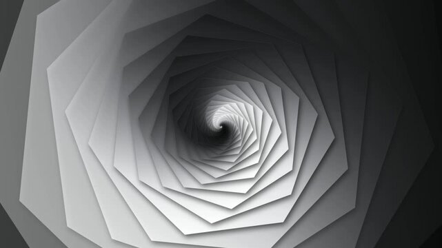 Abstract geometric tunnel with spiral hexagon shapes in black and white colors creating a deep optical illusion of infinite depth and movement 4k Motion Video
