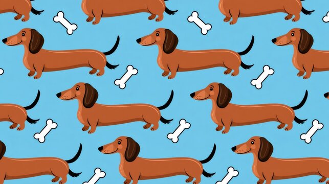 Dachshund dogs and bones seamless pattern