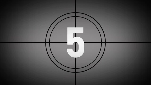 Vintage 10 seconds film countdown animation, retro movie leader clock graphic, classic cinema start overlay