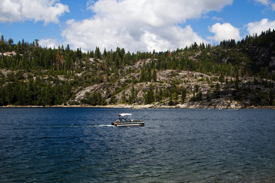 Boats On Pinecrest Lake California With Mountain And Sky