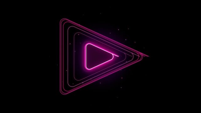 Neon pink glowing play button icon with concentric triangle lines on a dark background for digital media interface and video player design elements 4k Motion Video