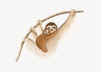 Fototapeta premium Sloths collage element, cute animal illustration